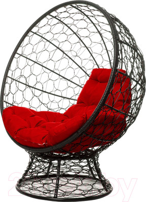 Кресло садовое M-Group Кокос на подставке / 11590406 (черный ротанг/красная подушка)