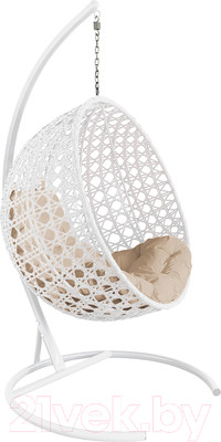 Кресло подвесное M-Group Круг Люкс / 11060101 (белый ротанг/бежевая подушка)