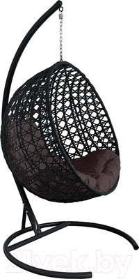 Кресло подвесное M-Group Круг Люкс / 11060405 (черный ротанг/коричневая подушка)