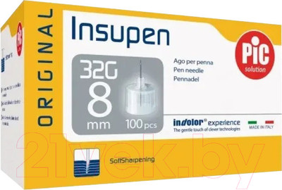 Набор игл для подкожных инъекций Pic Solution Insupen Original G32 0.23x8мм (100шт)