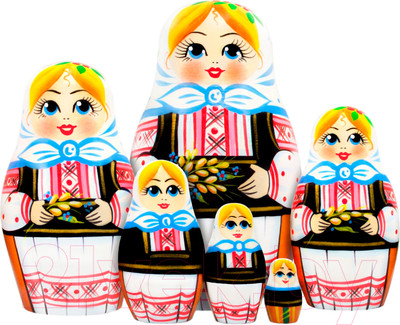 Матрешка сувенирная Брестская Фабрика Сувениров В белорусской вышиванке и с колосками / 6046