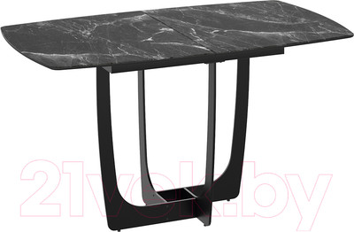 Обеденный стол ТриЯ Орфей (черный муар/стекло глянцевое черный мрамор)