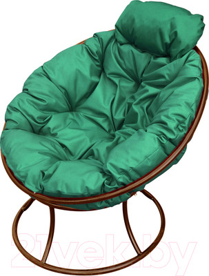 Кресло садовое M-Group Папасан мини / 12060204 (коричневый/зеленая подушка)