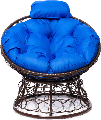Кресло садовое M-Group Папасан мини / 12070210 (коричневый ротанг/синяя подушка)