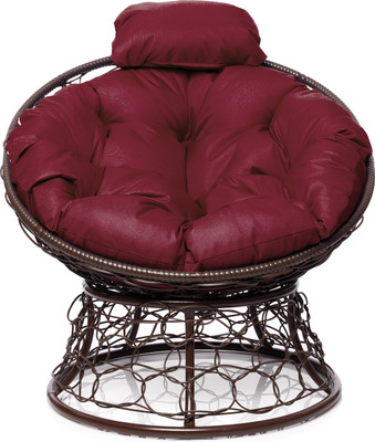 Кресло садовое M-Group Папасан мини / 12070202 (коричневый ротанг/бордовая подушка)