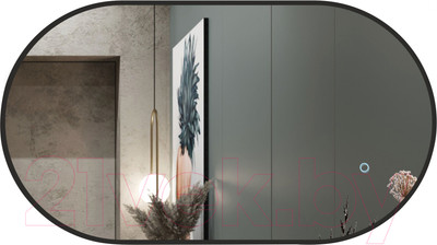 Зеркало Алмаз-Люкс Seoul 9050s-6 (90x50см, черный, с подсветкой и сенсорной кнопкой)