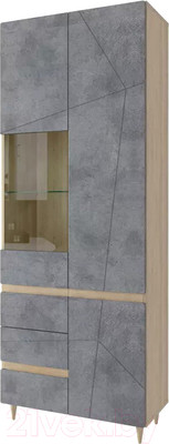 Шкаф с витриной Stolline Киото со стеклом / СТЛ.339.02 (дуб небраска/бетон темный)