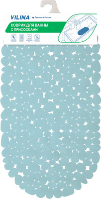 Коврик на присосках Вилина Морская галька 6805 (36x69, дымчато-голубой)