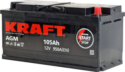 Автомобильный аккумулятор KrafT AGM 105 R / AGM-L6 (105 А/ч)