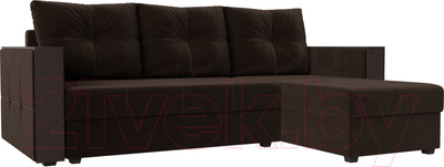 Диван угловой Лига Диванов Валенсия Лайт правый (микровельвет коричневый)