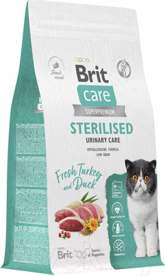 Сухой корм для кошек Brit Care Cat Sterilised Urinary Care с индейкой и уткой / 1067061 (1.5кг)