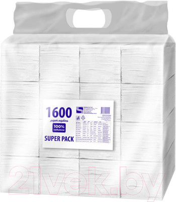 Бумажные салфетки Sipto Super Pack (1600л, белый)