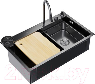 Мойка кухонная со смесителем Mixline Pro 552104 (черный графит, с сифоном)