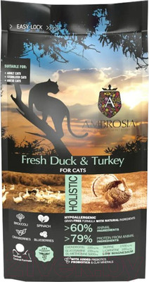 Сухой корм для кошек Ambrosia Grain Free для стерилизов., свежие утка и индейка / U/ACDT5 (5кг)