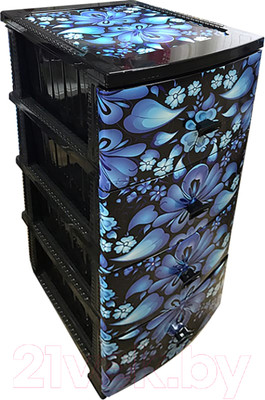 Комод пластиковый Росспласт Декор Гжель 4 яруса (черный)