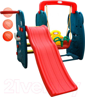 Горка-комплекс Happy Box Слон с баскетбольным кольцом и качелями / JM-761