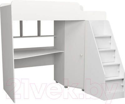 Кровать-чердак детская Капризун 13 Р440-2 с рабочей зоной (белый)