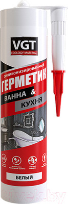 Герметик силиконовый VGT Для наружных и внутренних работ для ванной и кухни (400гр, белый)