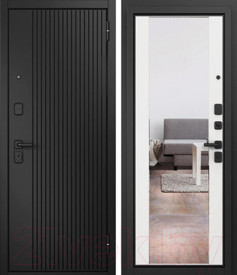 Входная дверь Mastino T1 Trust Eco PP черный муар металлик/черный матовый/белый софт (96x205, правая)