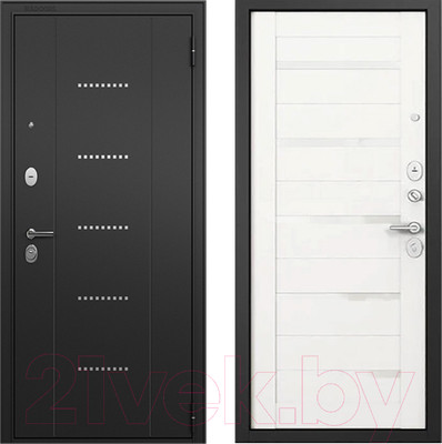 Входная дверь Mastino T3 Trust Eco MP черный муар металлик/черный муар/белый ларче (96x205, правая)