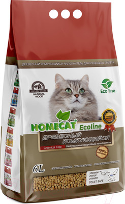 Наполнитель для туалета Homecat Ecoline Древесный / 71022 (6л/2кг)