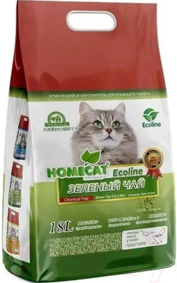 Наполнитель для туалета Homecat Ecoline Зеленый чай Комкующийся / 78970 (18л/8.4кг)