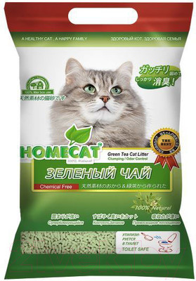 Наполнитель для туалета Homecat Ecoline Зеленый чай Комкующийся / 63018 (6л/3кг)