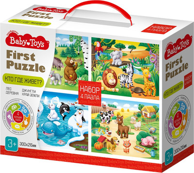 Развивающая игра Baby Toys First Puzzle 4 в 1. Кто где живет / 04362