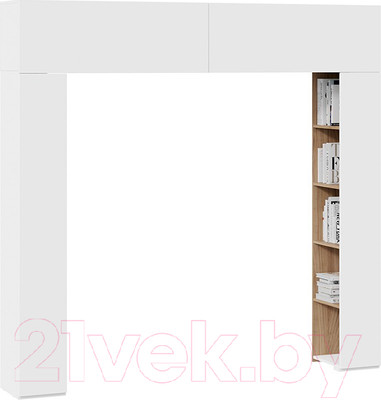 Стенка ТриЯ Порто СМ-393.21.022 со стеллажами (белый жемчуг/яблоня беллуно/белый софт)
