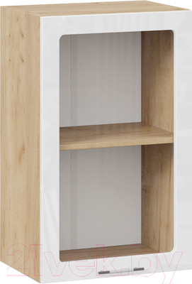 Шкаф навесной для кухни ТриЯ Весна 1В45С (дуб крафт золотой/белый глянец)