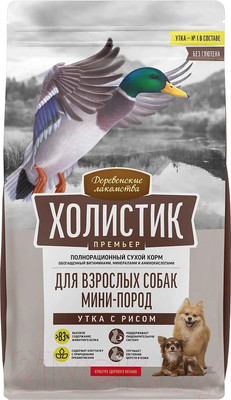 Сухой корм для собак Деревенские лакомства Холистик Премьер. Утка с рисом (3кг)