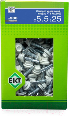 Саморез ЕКТ Кровельный с резиновой прокладкой 5.5х25 сверло PT3 / BW000189 (250шт, RAL9003)