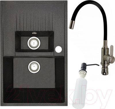 Мойка кухонная со смесителем БелЭворс Forma R + смеситель W74004-2 + дозатор L405F (черный)