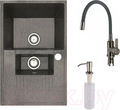 Мойка кухонная со смесителем БелЭворс Forma L + смеситель W74004-9 + дозатор L405-1 (серый/сатин)