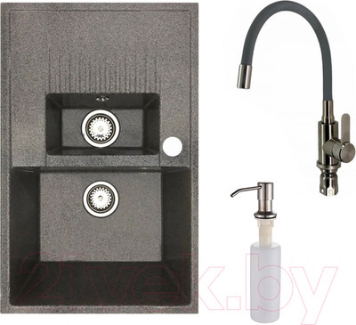 Мойка кухонная со смесителем БелЭворс Forma R + смеситель W74004-9 + дозатор L405-1 (серый/сатин)