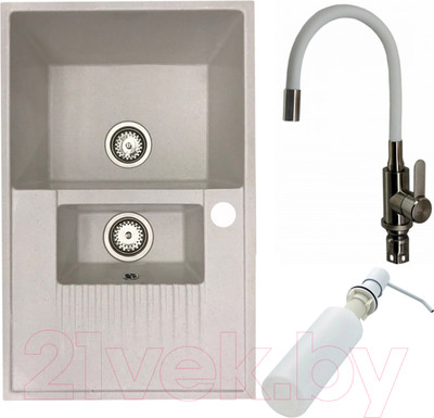 Мойка кухонная со смесителем БелЭворс Forma L + смеситель W74004-3 + дозатор L405H (белый)