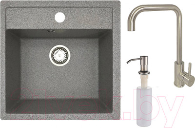Мойка кухонная со смесителем БелЭворс Rio + смеситель W4998-4 + дозатор L405-1 (серый/сатин)