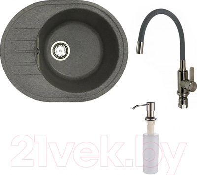 Мойка кухонная со смесителем БелЭворс New Lux R + смеситель W74004-9 + дозатор L405-1 (серый/сатин)