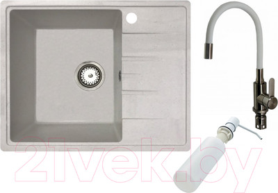 Мойка кухонная со смесителем БелЭворс Mila L + смеситель W74004-3 + дозатор L405H (белый)
