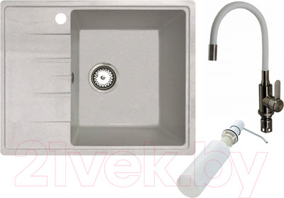 Мойка кухонная со смесителем БелЭворс Mila R + смеситель W74004-3 + дозатор L405H (белый)