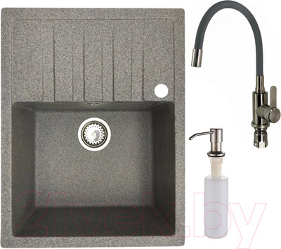 Мойка кухонная со смесителем БелЭворс Vega R + смеситель W74004-9 + дозатор L405-1 (серый/сатин)