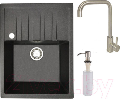 Мойка кухонная со смесителем БелЭворс Vega L + смеситель W4998-4 + дозатор L405-1 (черный/сатин)