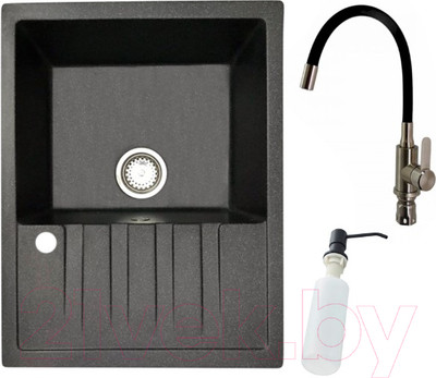 Мойка кухонная со смесителем БелЭворс Vega R + смеситель W74004-2 + дозатор L405F (черный)