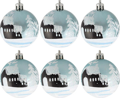 Набор шаров новогодних Волшебная страна Зимний пейзаж 007496 (6шт, бирюзовый)