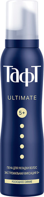 Пенка для укладки волос Тафт Ultimate. Эффект сияющего блеска экстремальная фиксация (150мл)
