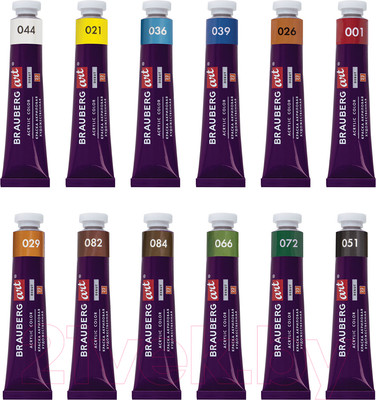 Акриловые краски Brauberg Art Debut / 192300 (12шт)