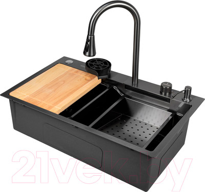 Мойка кухонная со смесителем Arfeka AF PVD Nano 75x46 (черный)