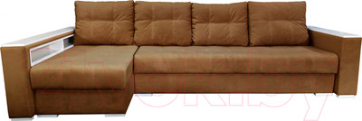 Диван угловой Bobrovmebel Влада 8.2дн(п) + левый накладки полка и пенал (микровелюр симпл 45 коричневый)