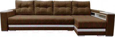 Диван угловой Bobrovmebel Влада 8.2тнц(п) + правый ТНЦ + полка и пенал (микровелюр симпл 45 коричневый)