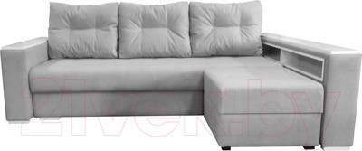 Диван Bobrovmebel Влада 8/2п с пуфом справа (микровелюр симпл 30 светло-серый)